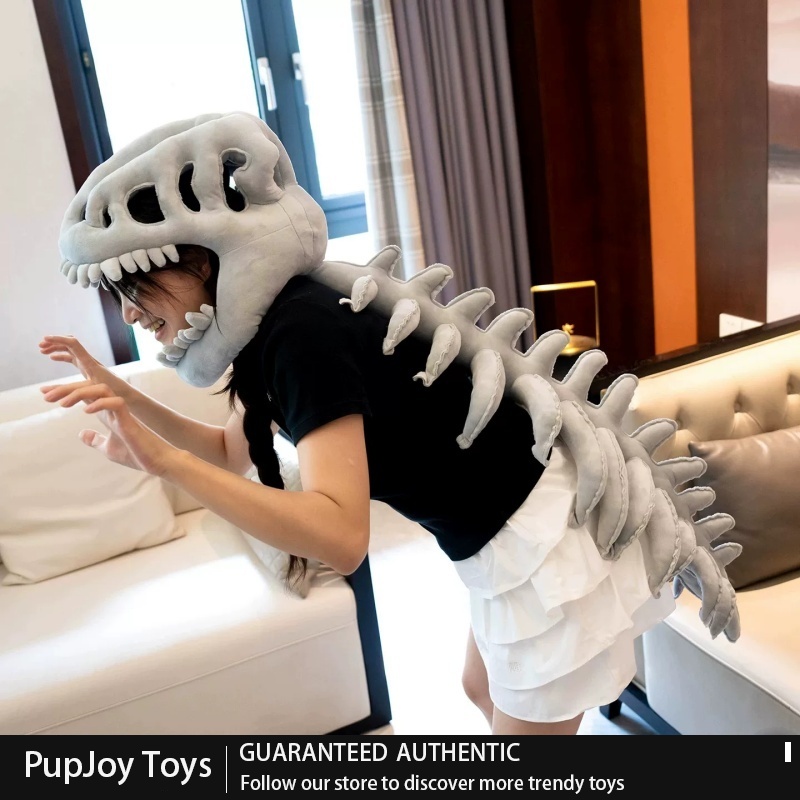 Cosplay Fire Prop - 汎用性の高い恐竜の骨格を模したぬいぐるみ帽子、フルセット。面白いコスプレ衣装、大人用パーティーやパフォーマンス、写真撮影用の小道具、ハロウィーンのプレゼントに最適。